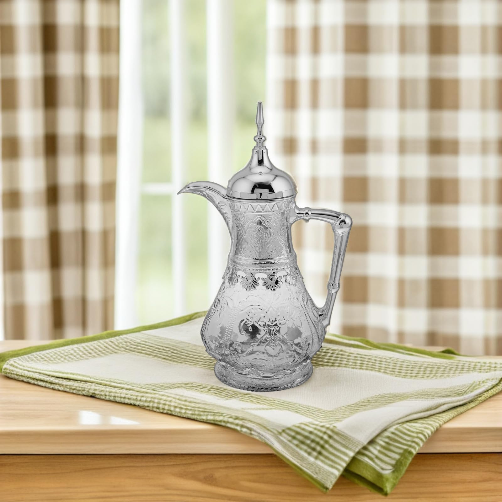 jojofuny Vintage Wasserkrug Glas 1,6l mit Deckel Nahost Design für Kalte Getränke Saft Eistee Karaffe