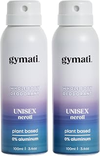 Gymati - Fitness Deodorant Spray - Men & Women - Aluminum-Free - All Day Ultimate Odor Protection - Sweat Resistant - Air-Powered - Vegan & Plant-Based - Made in USA -Unisex -3.4oz Travel Size -2 Pack