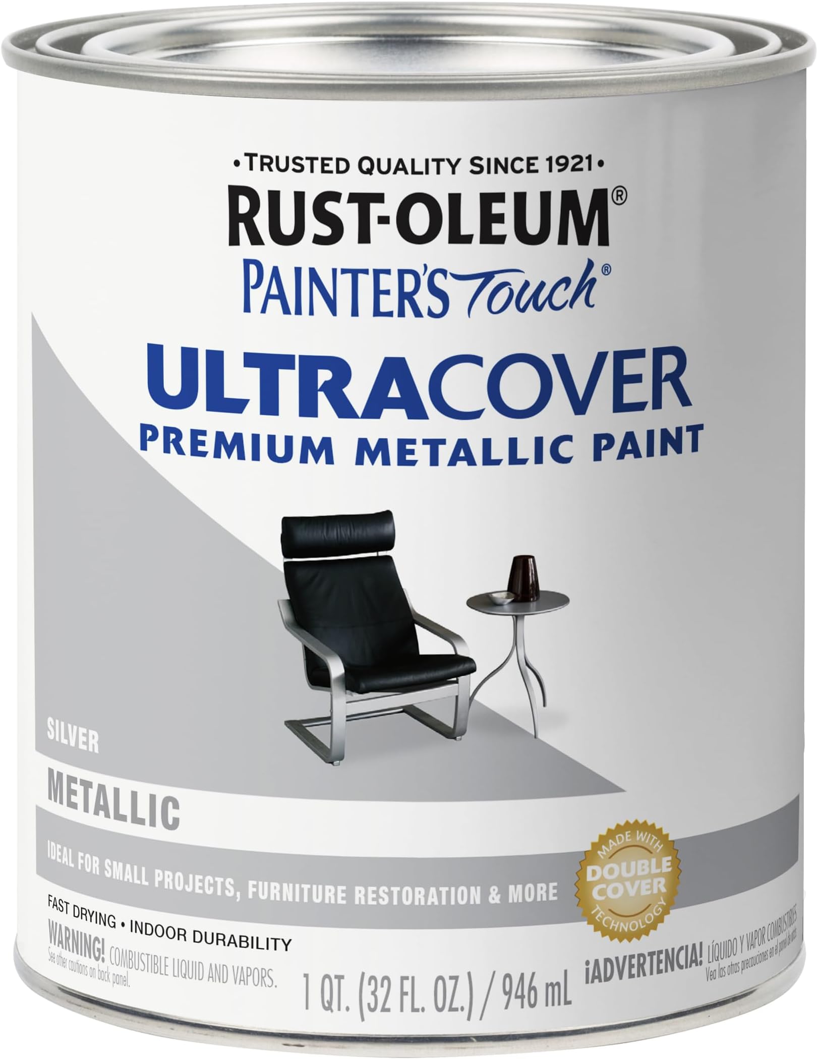 Rust-Oleum 254100 Painter's Touch Metallic Paint, Quart, Metallic Silver, Pack of 1