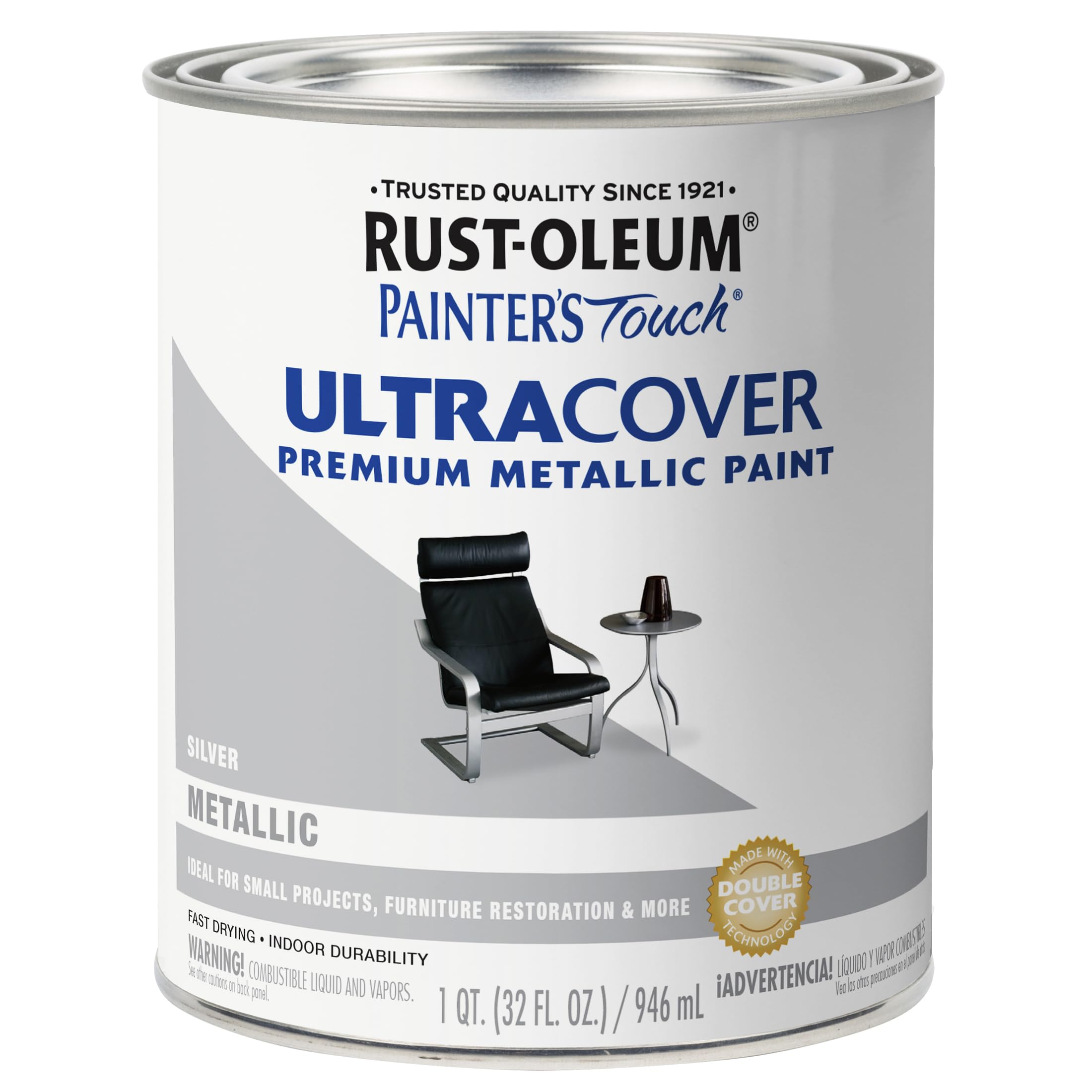 Rust-Oleum 254100 Painter's Touch Metallic Paint, Quart, Metallic Silver, Pack of 1