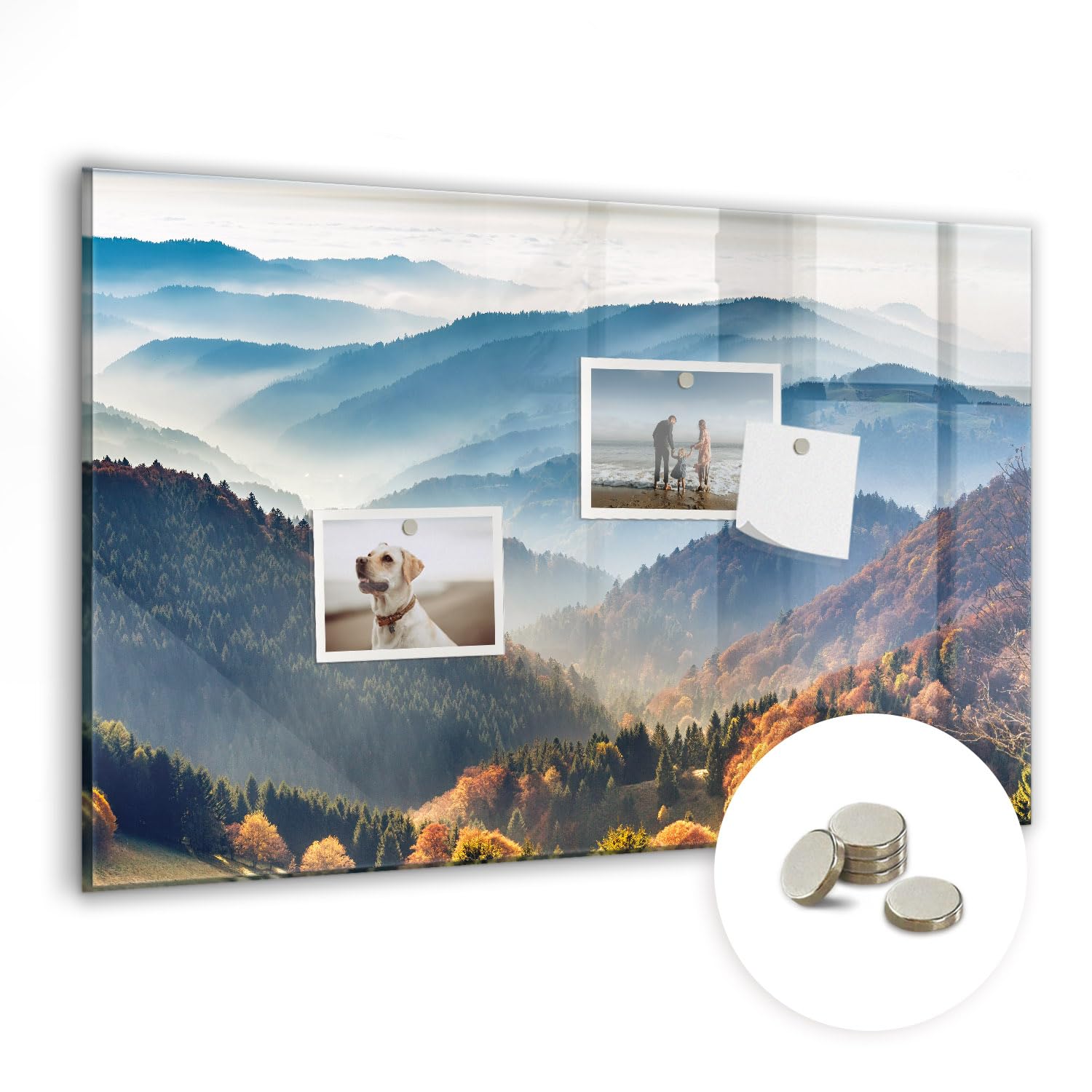 Glas-Magnettafel mit extra starken Neodym-Magneten | Whiteboard aus Glas | Beschreibbare Wandtafel für Notizen, Planung & Organisation im Büro oder Zuhause - 60x40cm Berglandschaft