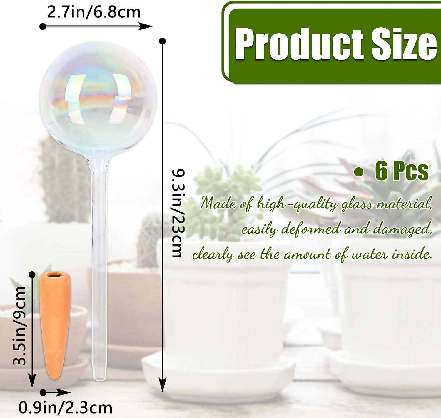 JarThenaAMCS 6Pcs Non Clogging Iridescent Ball Plant Glass Watering Globes with Spikes Planter Self Watering Devices Automatic Water Bulbs for Indoor Outdoor Plant Flower image 2