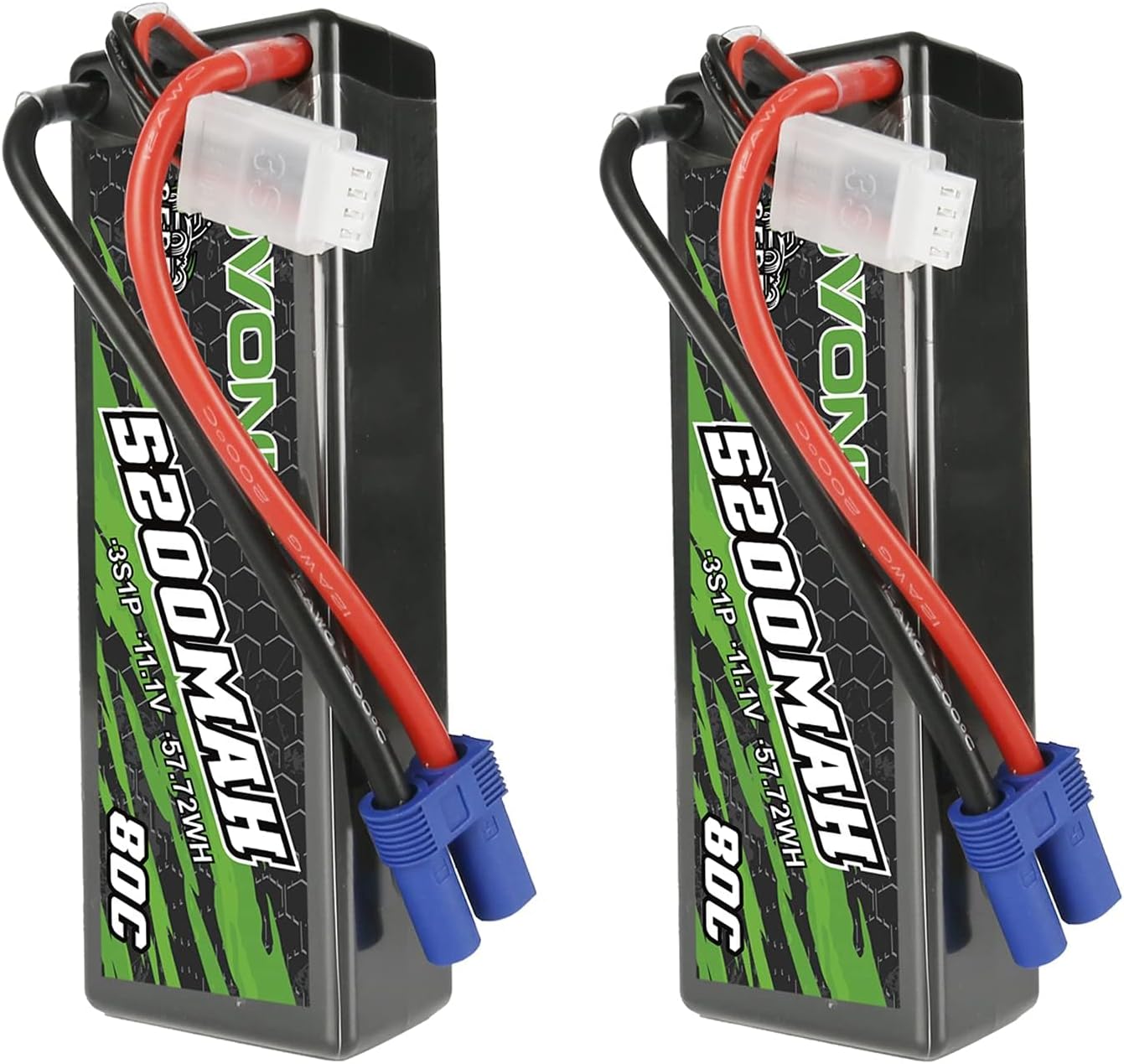 OVONIC 80C 3S 5200mAh 11.1V Lipo Battery with EC5 Connector, Fits 2 arrma 1/10, 1/8, 1/7 Scale RC Car and Truck Bugggy Truggy