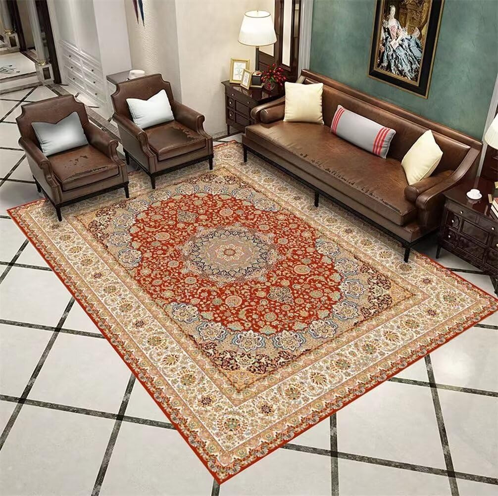 Tapis de chambre lavable et grand tapis d'entretien facile rouge