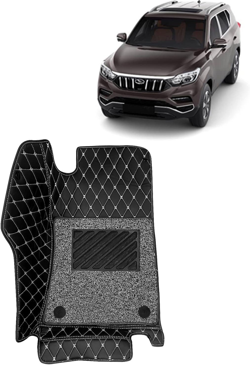 KINGSWAY® Alturas G4 7D Car Mat for (Year 2018 Onwards), Compatible with Mahindra Alturas G4 Car Floor Mats, Complete Set of 4 Pieces, Top-Notch PU Leatherette 7D Foot Mats, Washable, Black