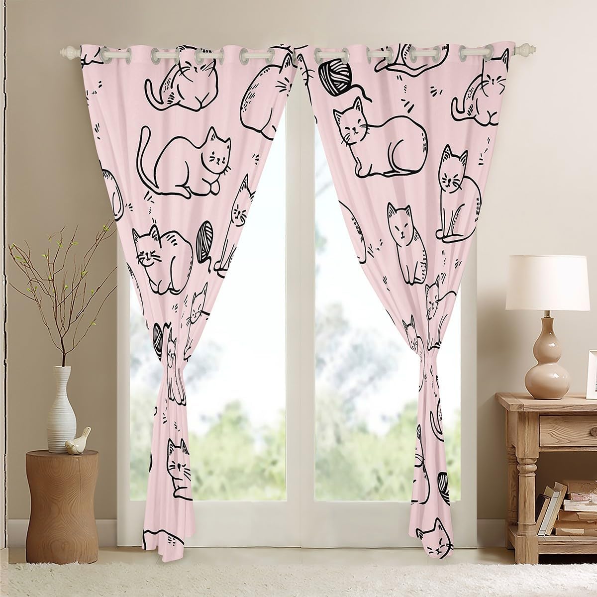 Feelyou Cute Cats Curtains Cartoon Pet Cat Print Window Curtains for Bedroom Living Room for Kids Boys Girls Kawaii Pink Animal Cat Window Drapes Soft Blackout Curtains, 42W X 90L,2 Panels image 4