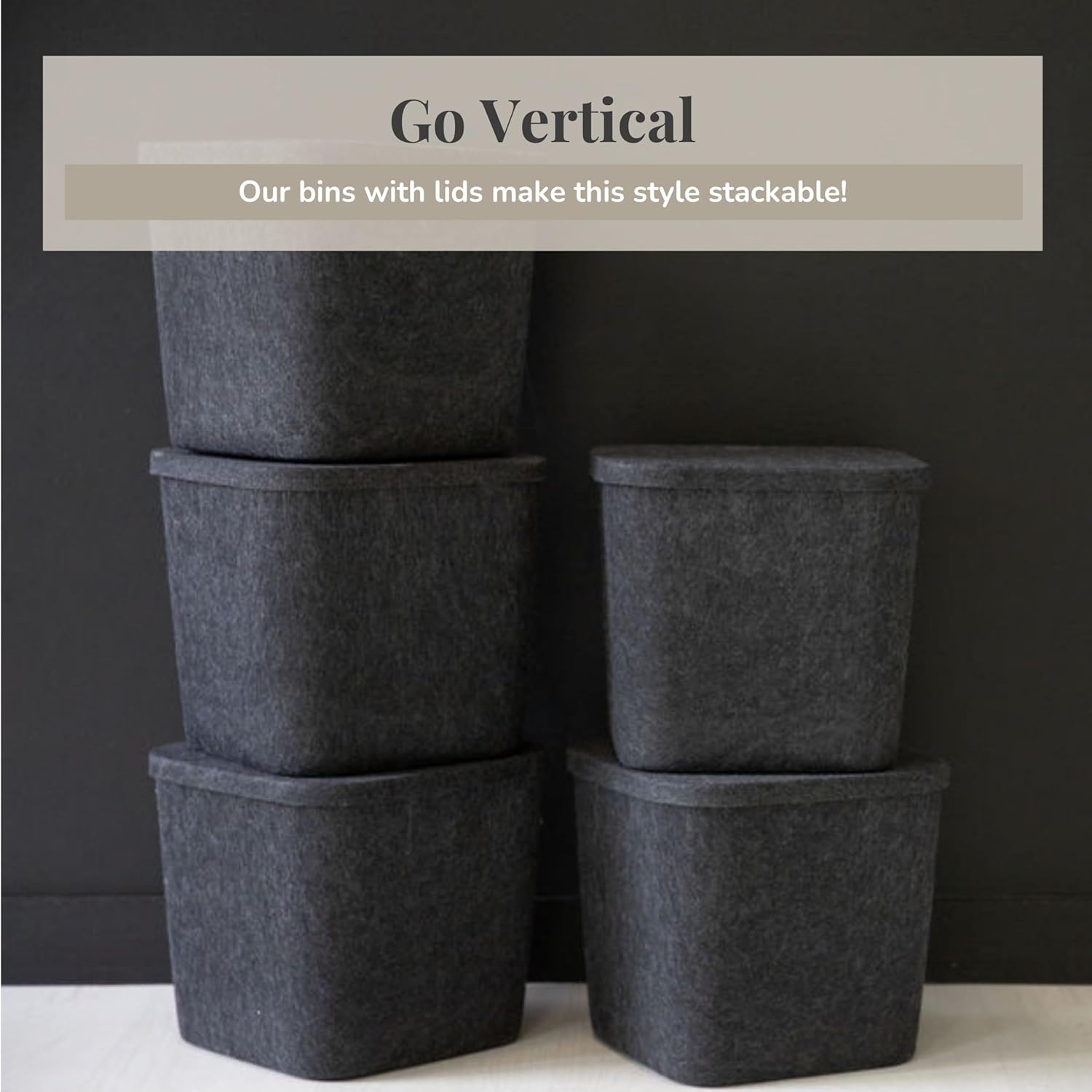 SortJoy The Original Sculpted Bins With Lids Set of 3 Storage Bin Felt Storage Basket Drawer Organizer Clothes Closet Cabinet Bathroom, Pantry, Kitchen 12.5" x 12.5" x 11.63" (Carbon, Dark Grey)