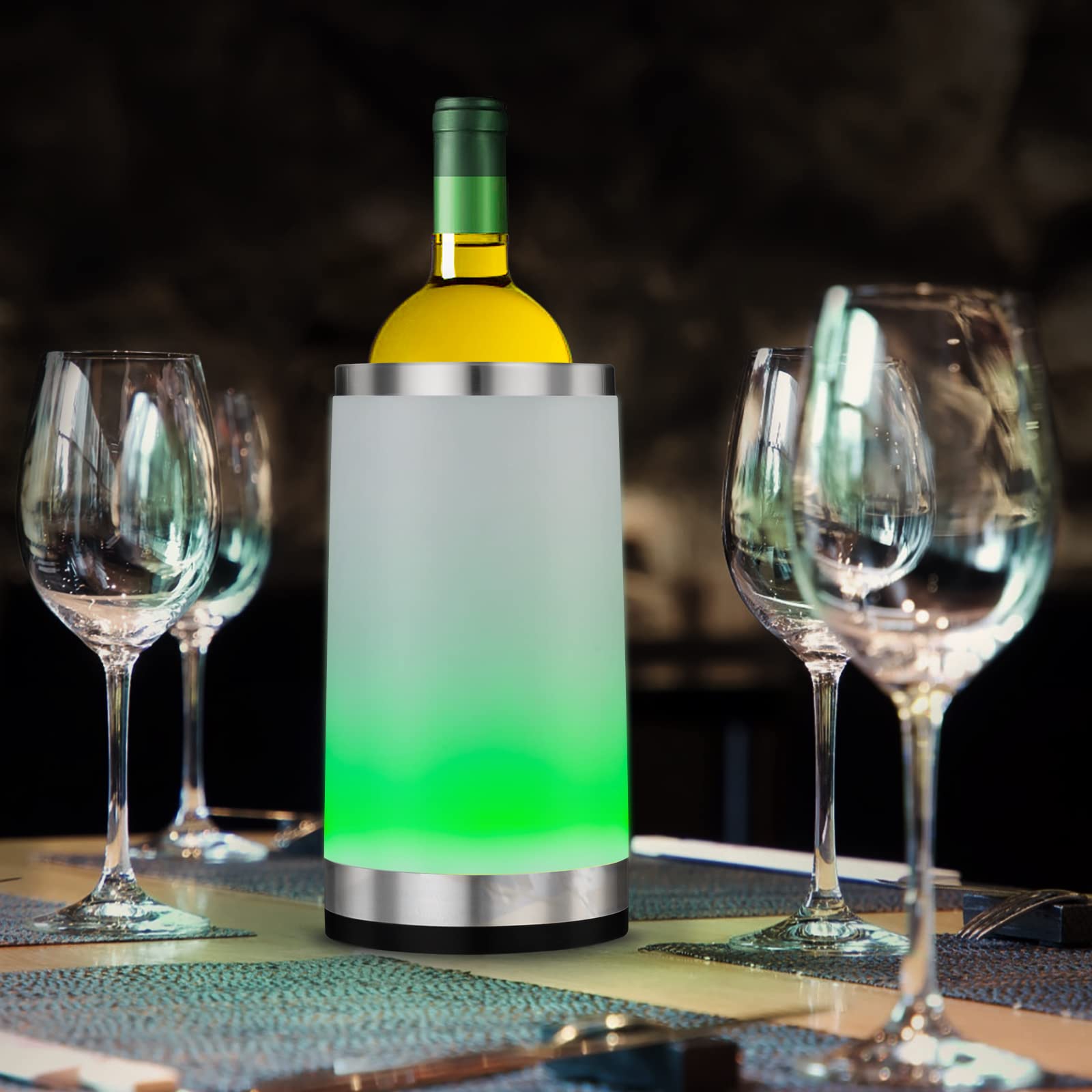 Enfriador de vino con lámpara táctil Ambient RGB recargable, enfriador de botellas para 750 ml, ideal como regalo de vino para hombres