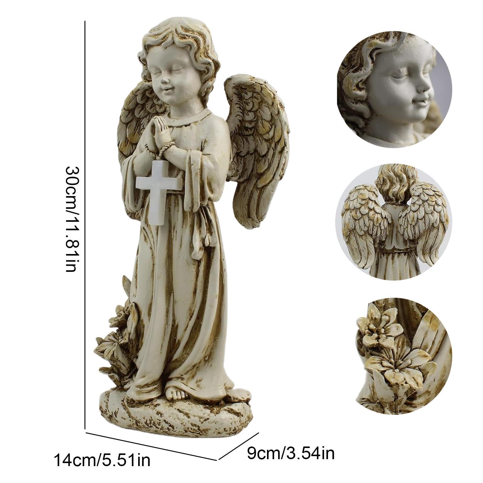 Figurka anioła dekoracyjna z Lampą Solarną o Wysokości 30 cm, Dekoracja | Figurka ogrodowa przedstawiająca modlącego się anioła Do Cmentarza, Grobu, Trawnika, Patio, Werandy I