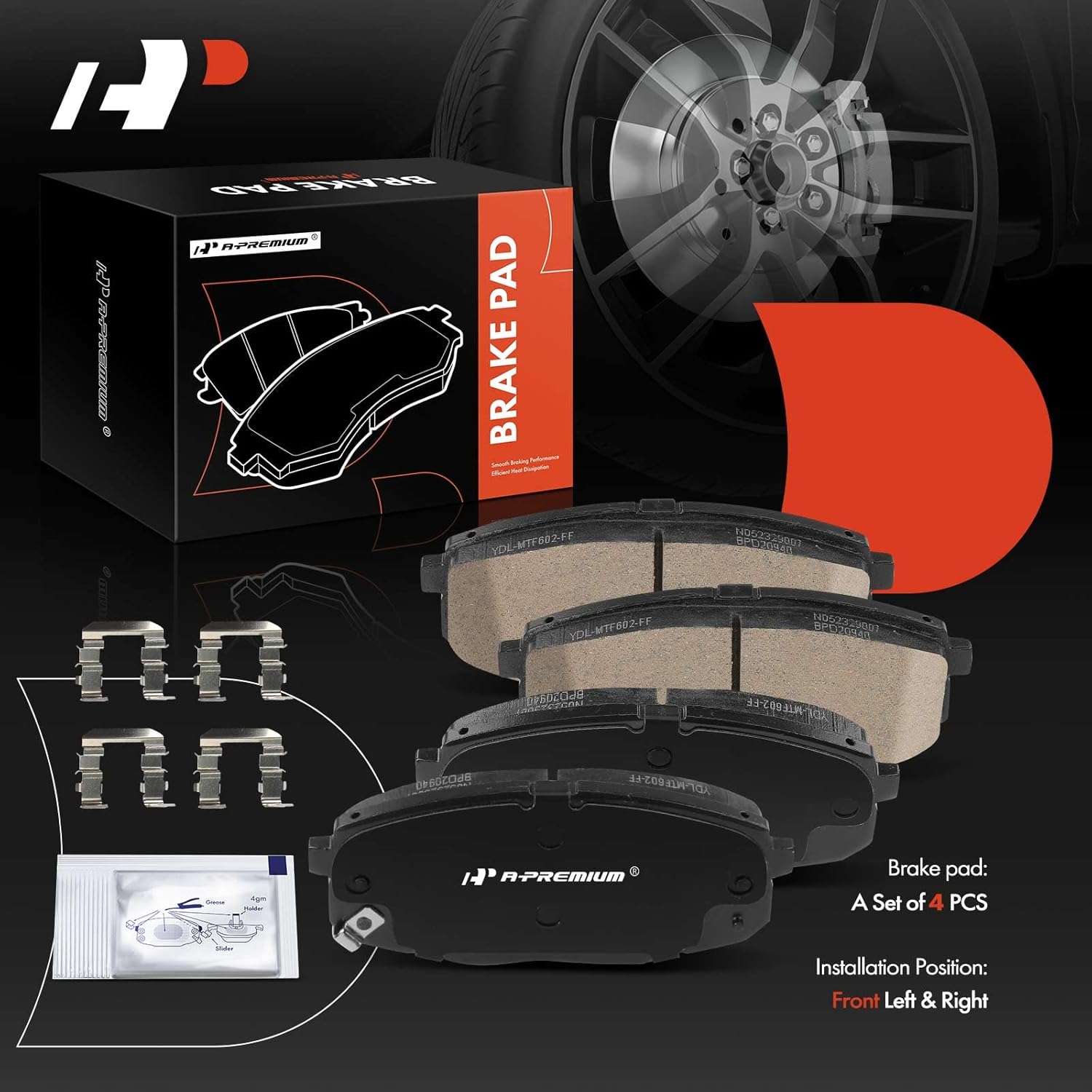 A-Premium Front Ceramic Brake Pads Set Compatible with Kia Soul 2014-2019, Forte 2019-2022, Forte5 2020-2022, Seltos 2021-2022 & Hyundai Kona 2018-2023, Elantra GT 2018-2020, 4-Pack