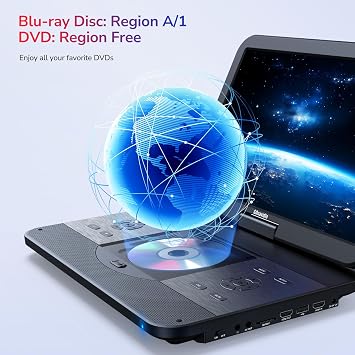 GOnavidio 17.5 Portable Blu Ray DVD Player with 15.4 1920X1080 HD Large Screen, 4000mAh Battery, Surround Audio Sound, Support HDMI in/Out, USB/SD Card Reader, MKV MP4 Playback, Sync TV