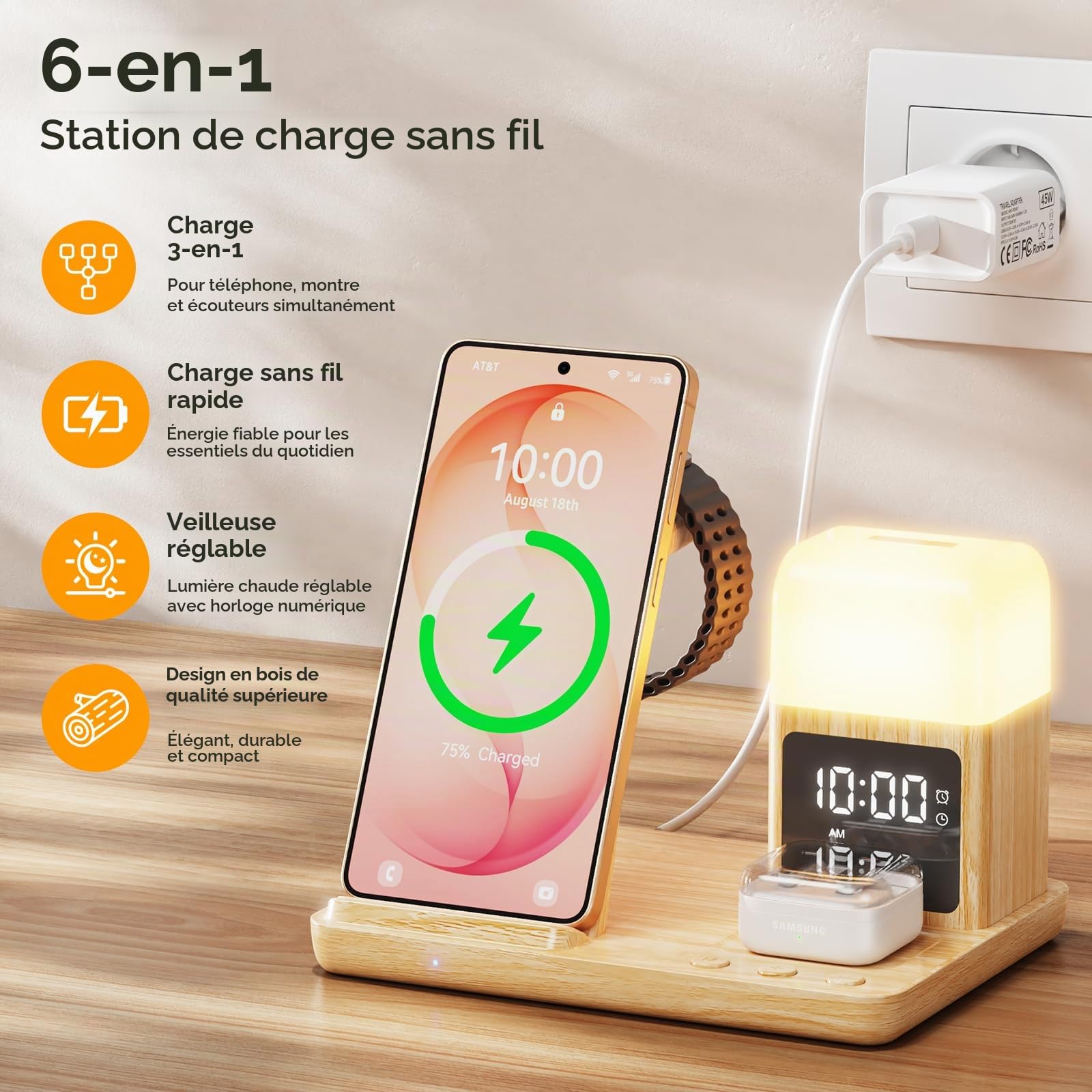Chargeur à Induction pour Samsung, Station de Charge 3 en 1 pour Samsung S26 Ultra/S26/S25 Ultra/S23/Z Flod 7/Z Flip 7,Chargeur Rapide pour Galaxy Watch Ultra/7/6/54/3/2, Galaxy Buds 3/3 Pro/2