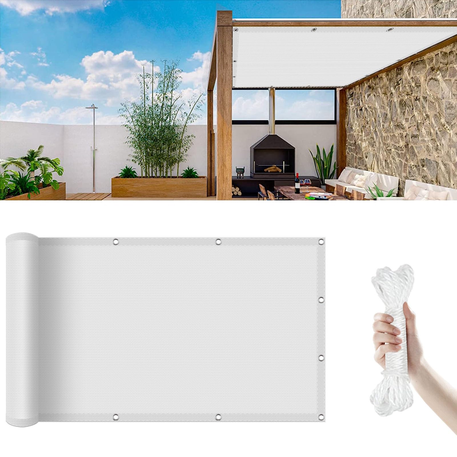 Voile d'ombrage rectangulaire pare-soleil contre le vent 2x7.5m