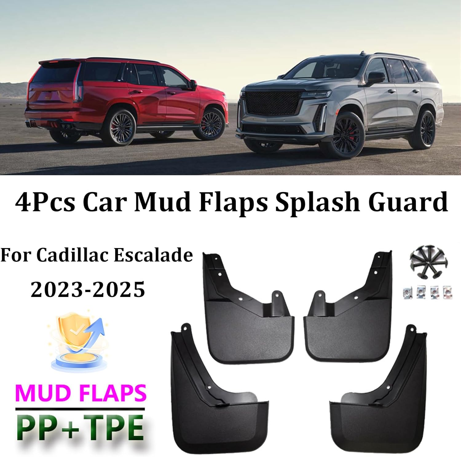 4Pcs Car Mud Flaps No Drill Splash Guard Mudflaps Compatible with Cadillac Escalade 2023-2025 All Weather Waterproof Anti-Scratch Tire Protector Mudguard Fender with 1Pcs Car Wash Towel