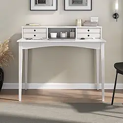 IDIMEX Escrivaninha para Quarto Retro Madeira Macica com 4 Gavetas 1 Nicho Milano Branco 110cm