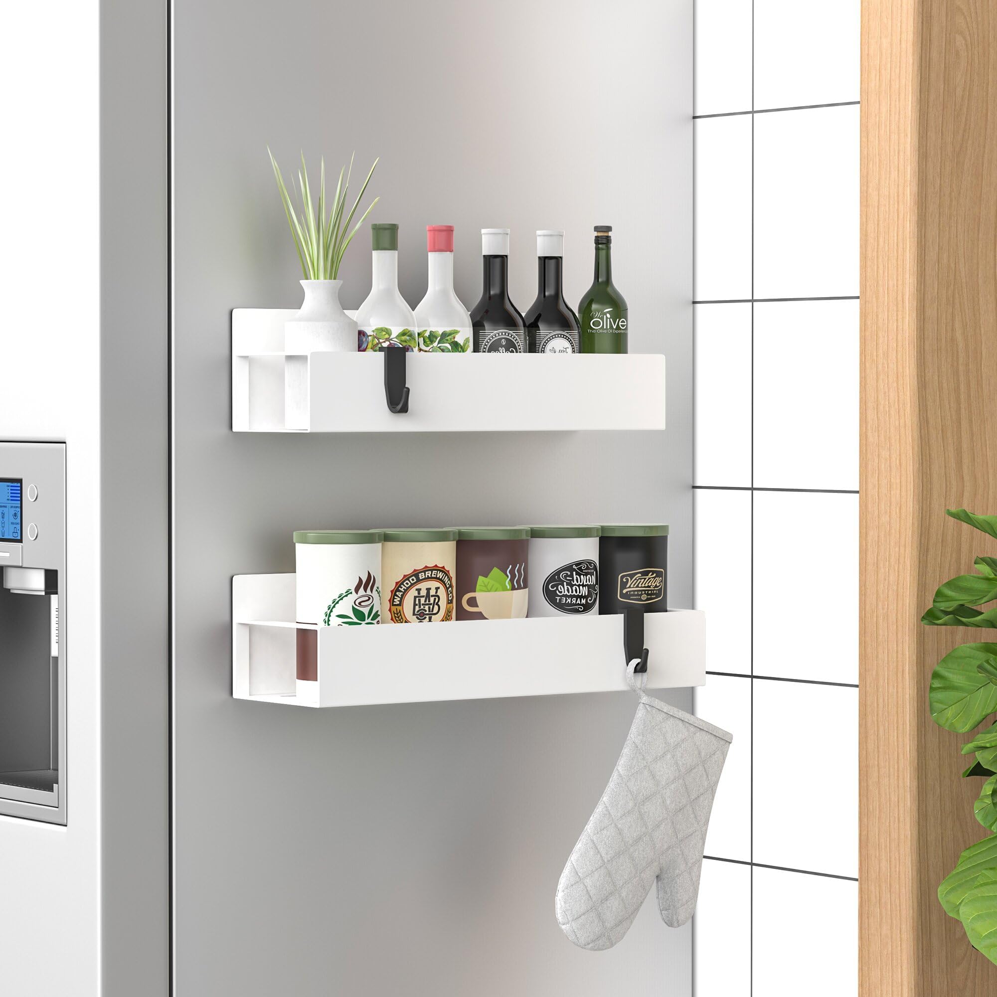 2 Pack Magnetic Spice Storage Rack Organizer for Refrigerator and Oven, White Fridge Organizers and Storage