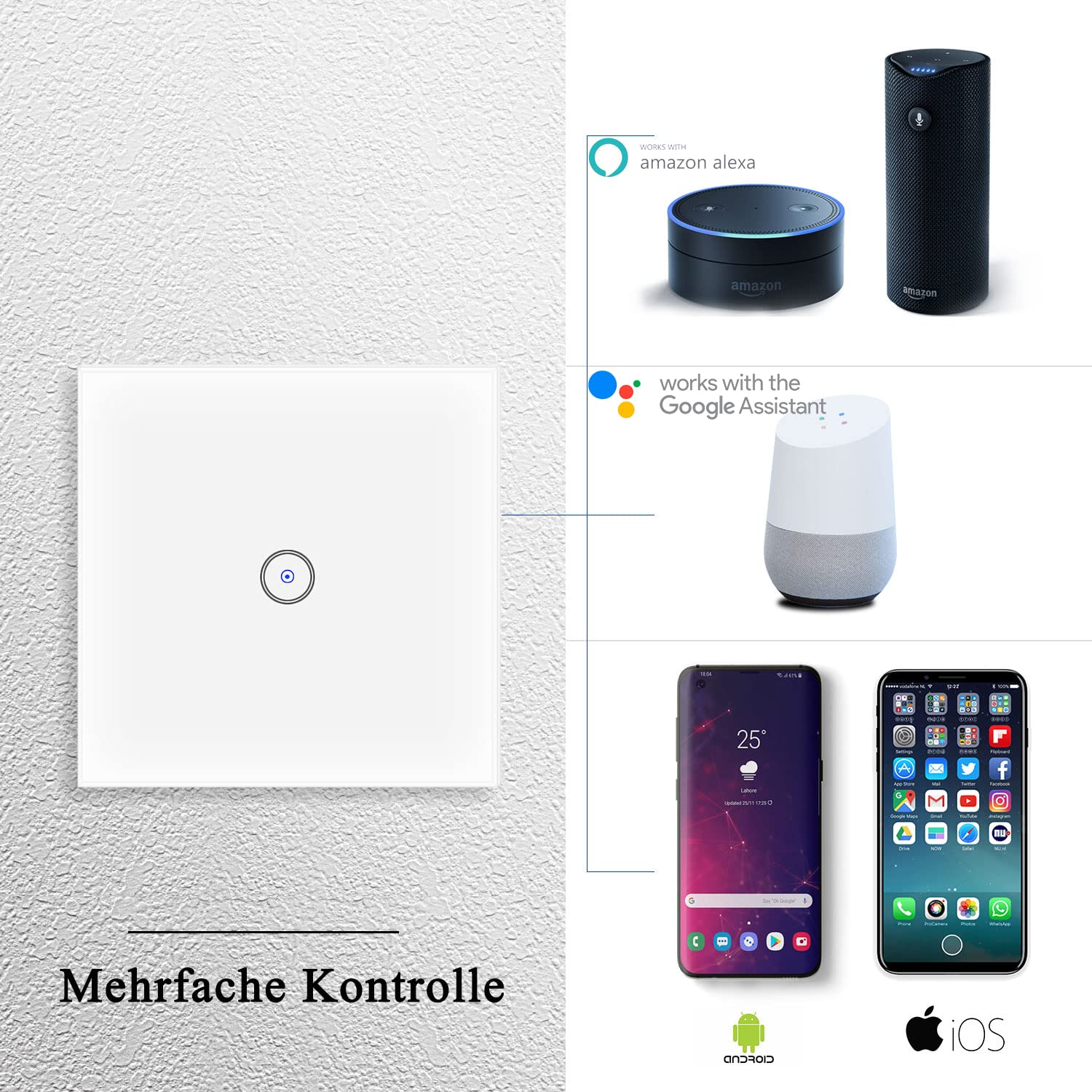 Zigbee - Interruptor de luz inteligente de 1 vía, 2 paquetes