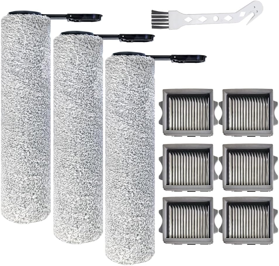 Replacement Brush Roller & HEPA Filter Accessories Set Compatible with Tineco Floor One S9 Artist Pro/Floor One S9 Artist Steam Wet Dry Vacuum Cleaner, Spare Parts, 3 Roller Brush + 6 Filters