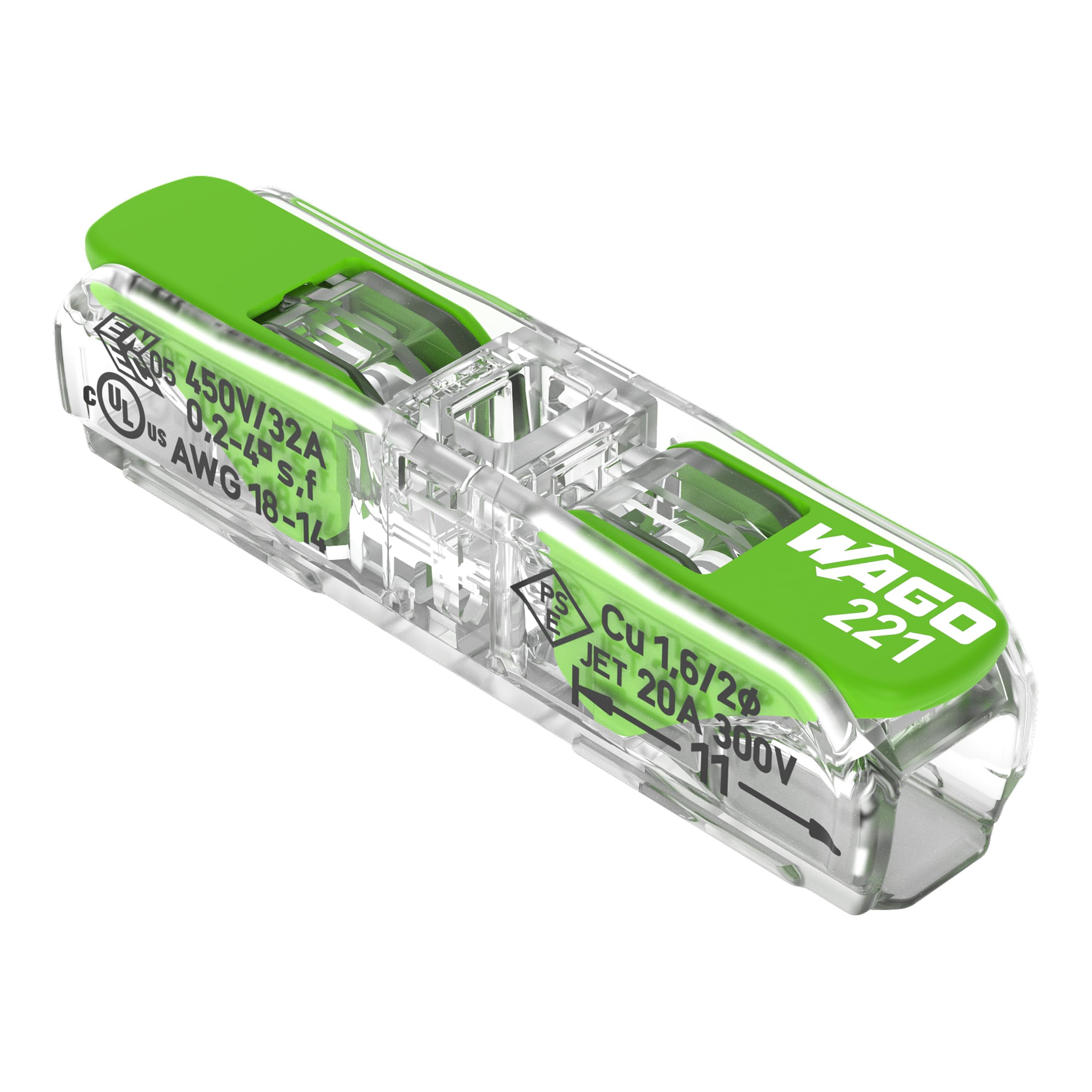 WAGO Green Range 2-przewodowe złącze przelotowe z dźwignią 221-2431 | przekrój znamionowy: 4 mm², z dźwignią, odpowiednie do wszystkich rodzajów przewodów, 60 sztuk