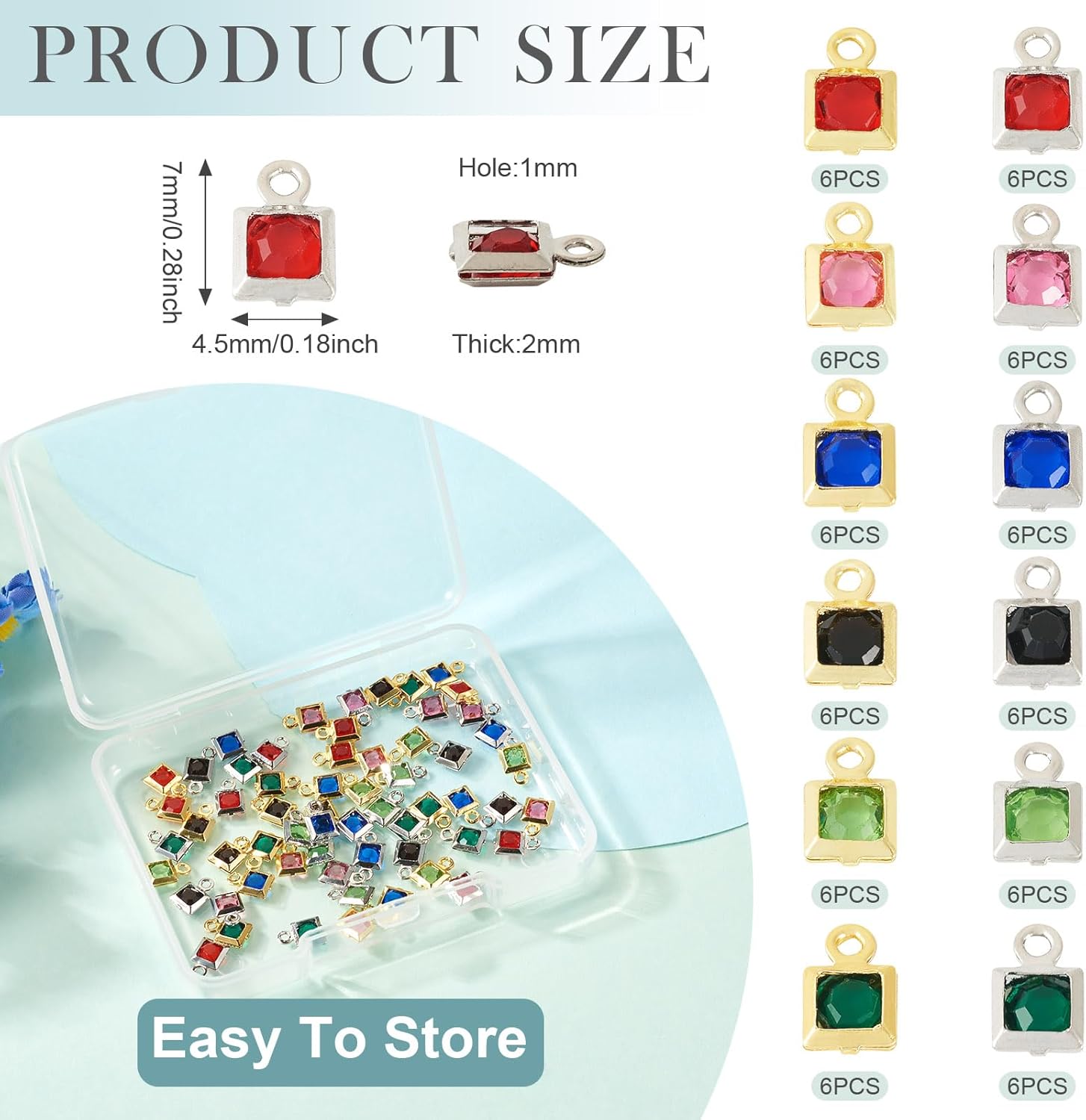 Colorful Glass Charms for Jewelry Making Assorted Brass Crystal Charms Mini Crystal Rhinestone Charm Pendants for Mother Necklaces Bracelets Earring Women Valentine's Gifts - Image 2