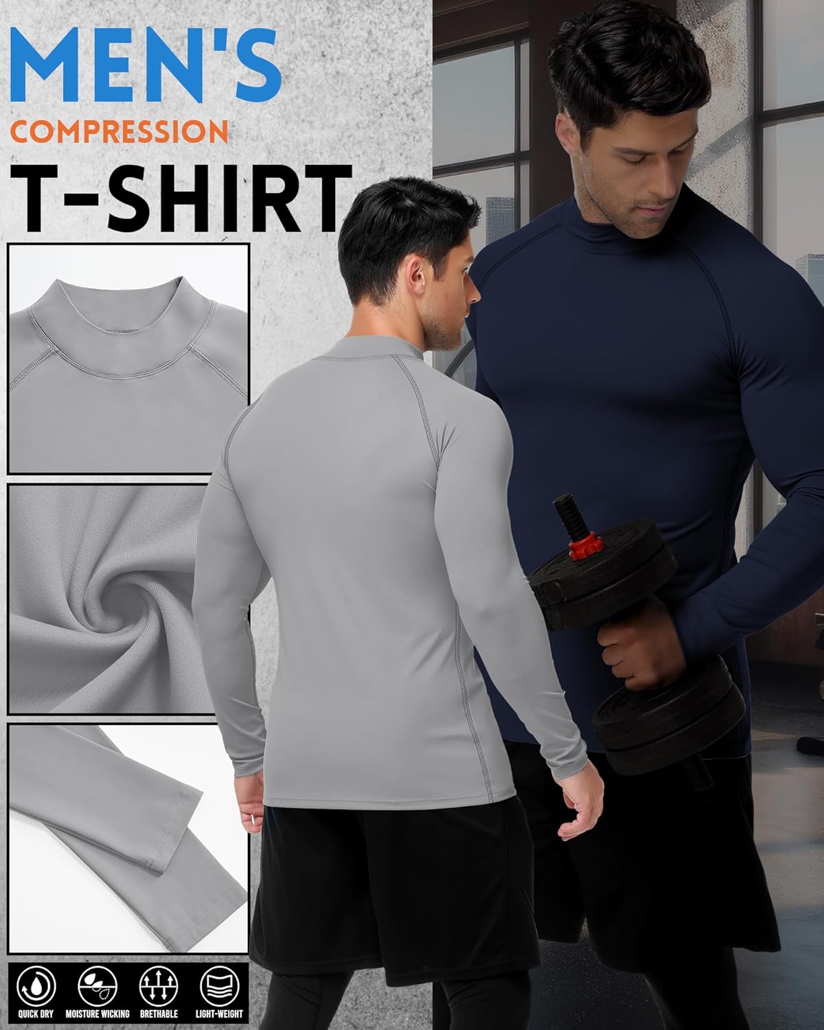 3 Pack Men's Mock Turtleneck Compression Shirts Long Sleeve Athletic Undershirt Running Workout Tops Base Layer