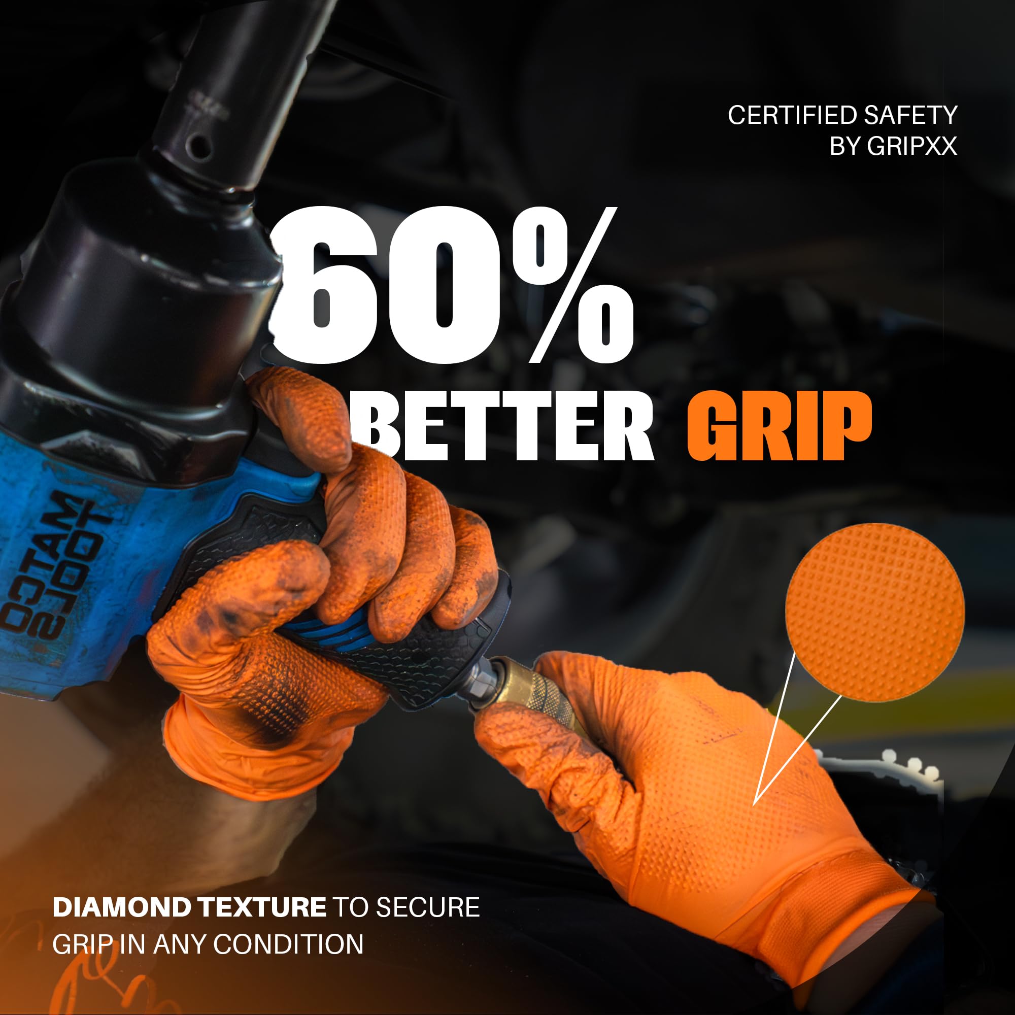 GRIPXX Herkules Grip - Guantes de nitrilo duraderos - Estructura de diamante elevada 3D - Sin látex y sin polvo - 8 mm - para mecánicos - Talla 2 - XXL
