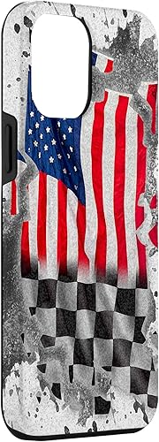 Vista 66 de iPhone 12 mini Car Racing bandera estadounidense pit crew Case