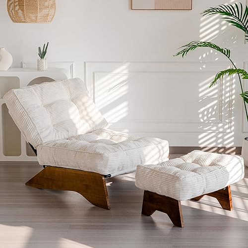 Miniatura 1 de MAXYOYO Silla decorativa con respaldo ajustable otomano, silla de sala de estar tapizada con juego de reposapiés, silla moderna y acogedora silla