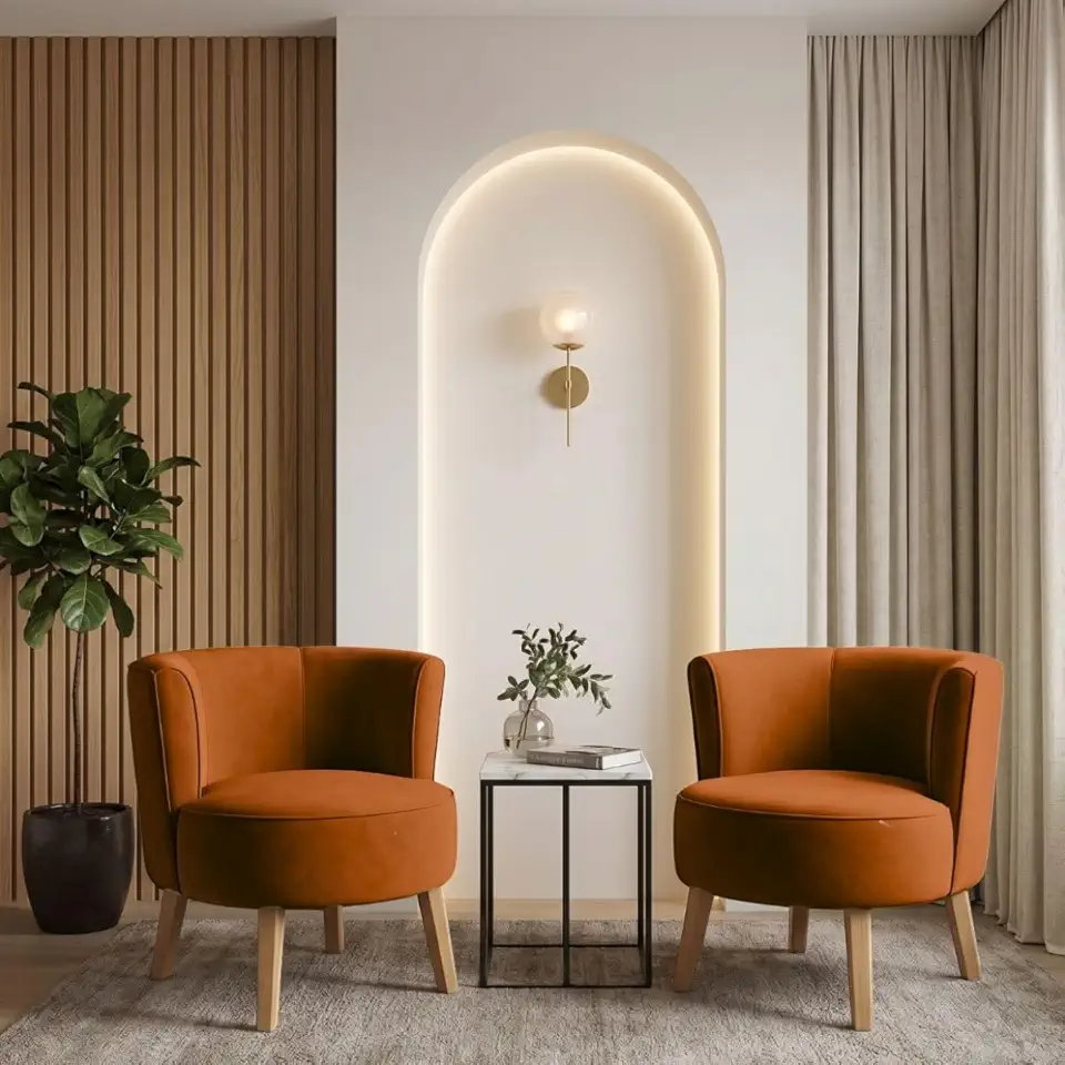 Kit 2 Poltronas Cadeira Elegante para Sala de Estar Tecido Veludo MOBLAN decor (Terracota)