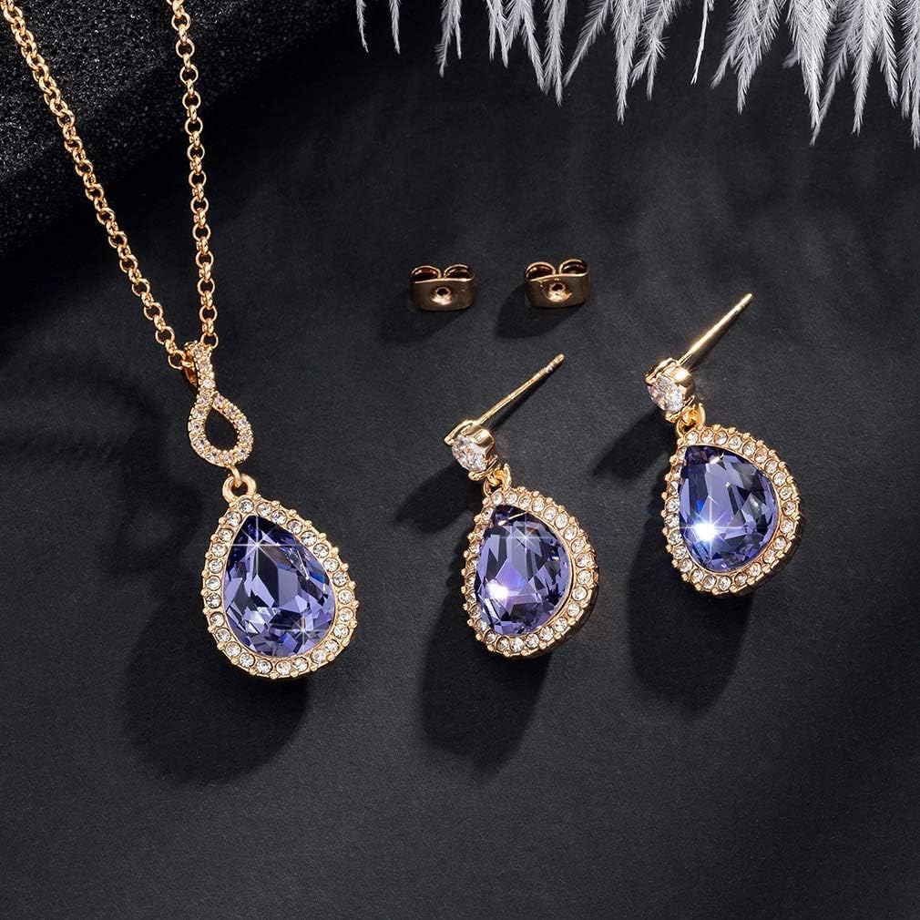 EVEVIC Austrian Crystal Teardrop Necklace and Earrings Set for Women image 3