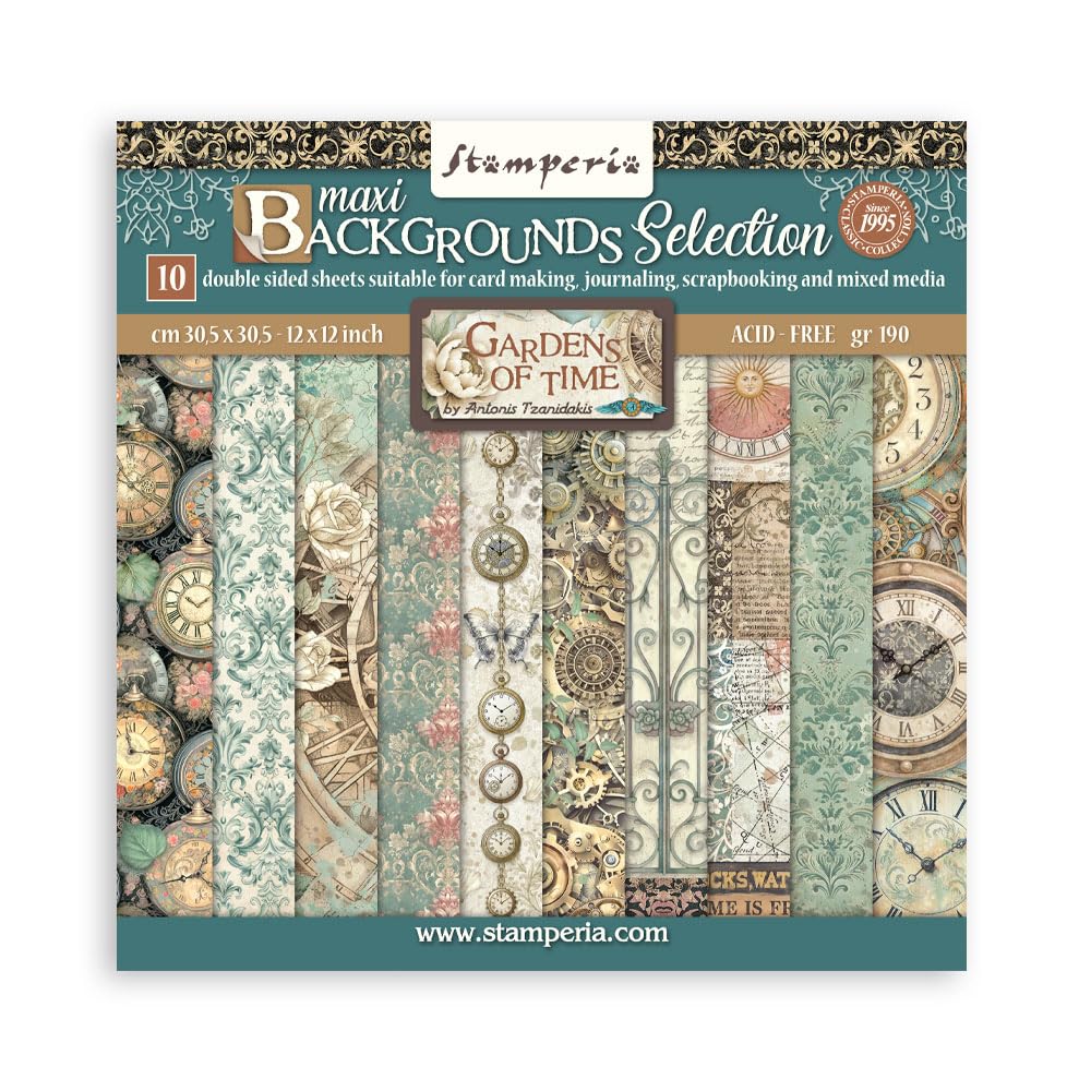 Stamperia Gardens of Time 12x12 Backgrounds Paper Pad 10 Sheets | SBBL186
