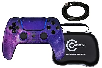 Custom Controllerzz Galaxy Controller Bundle Includes Galaxy Custom Wireless Controller for PS5, PC & Braided USB-C Cable & Universal Protective Case
