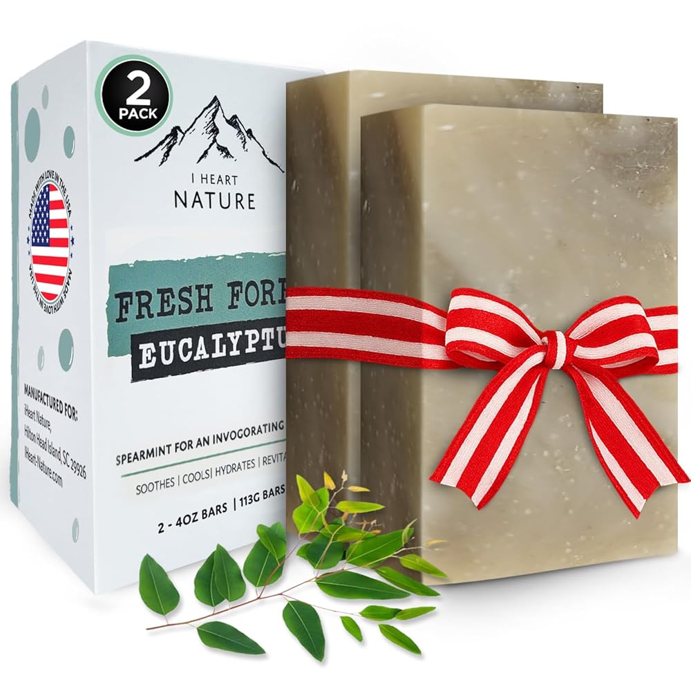 Fresh Forest Eucalyptus Soap Bar (2 Pack) with Spearmint for an Invigorating and Soothing Cleanse - Face & Body Wash - Infused with Shea Butter for Rich Creamy Lather & Long-Lasting Freshness