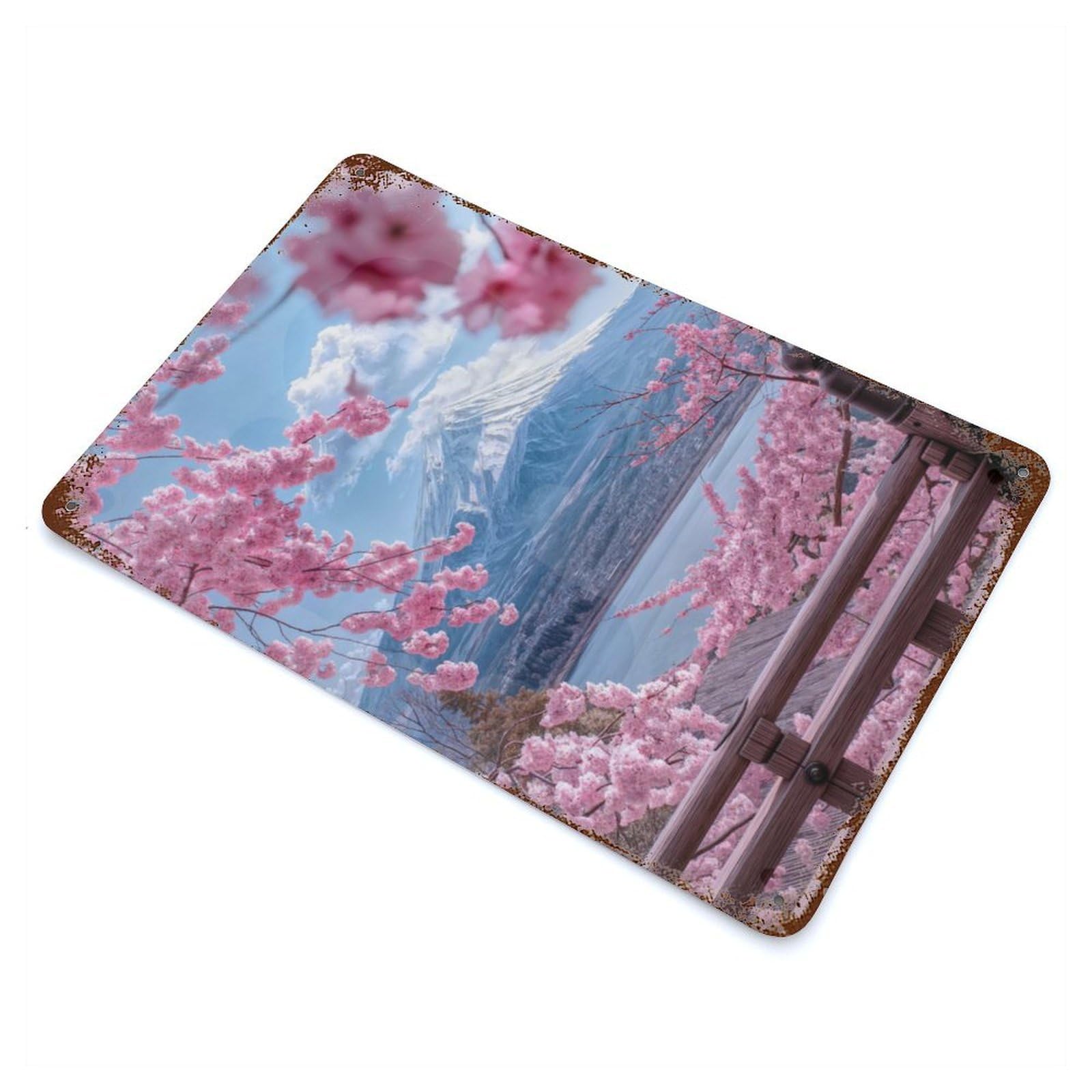 Garage Style Japan Mount Fuji Landscape Vintage Rust Metal Sign 11.8"x7.9", Rustic Home Decor for Bar And Workshop