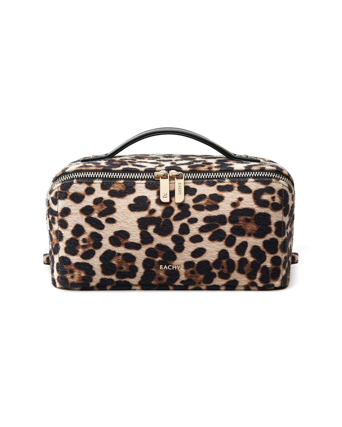 EACHY Travel Makeup Bag for Women, Flat Open Leopard Print Cosmetic Bag