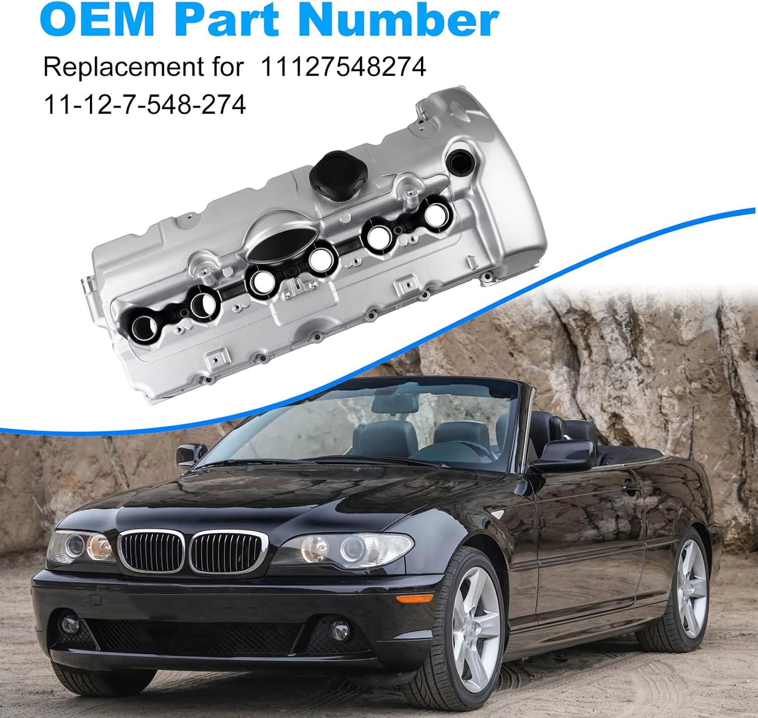 Aluminum Engine Valve Cover Kit Compatible with 2006 BMW 325i 325xi 330i 330xi Z4 2006-2007 525i 525xi 530i 530xi 3.0L L6 Replacement for 11127548274 11-12-7-548-274