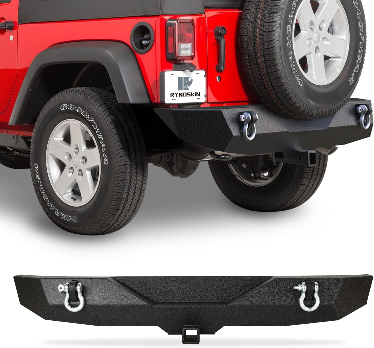 RYNOSKIN Stubby Front Bumper Fit 2007-2018 Jeep Wrangler JK | 2018-2026Jeep Wrangler JL (Exclude Rubicon / 2021-2024 V8 engine) | 2020-2026 Jeep Gladiator with Fog Light Housing & D-rings