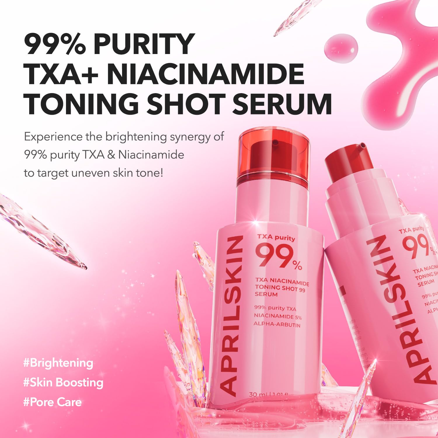 APRILSKIN TXA Pink Skincare Full Set: Bubble Gum Deep Cleanser, Toning Shot Spicule Facial Serum, Pink Milky Toner, Overnight Wrapping Mask and Capsule Gel Mask