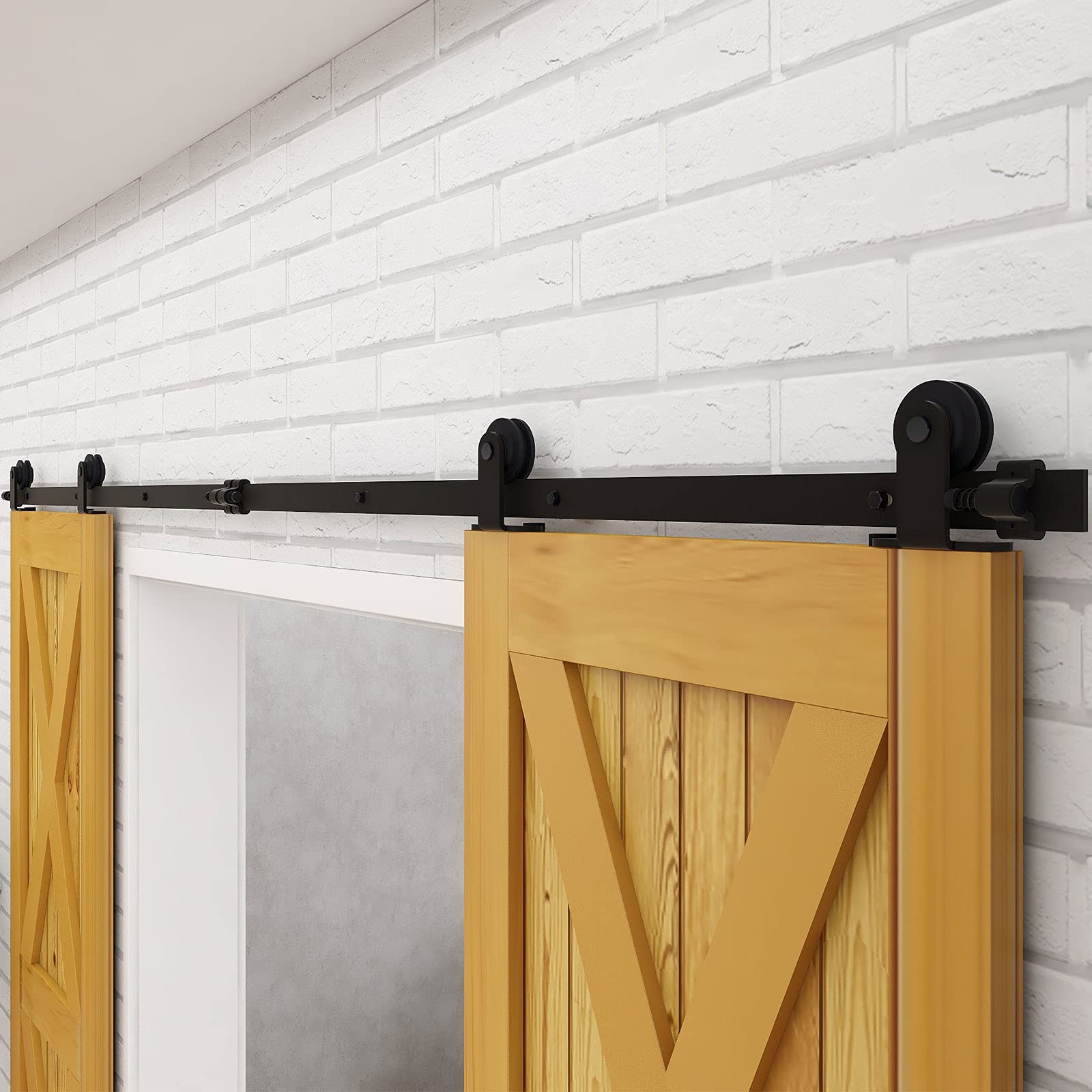 5FT/152cm Sliding Barn Wood Door Closet Hardware Track Kit Track System Unit for Double Door