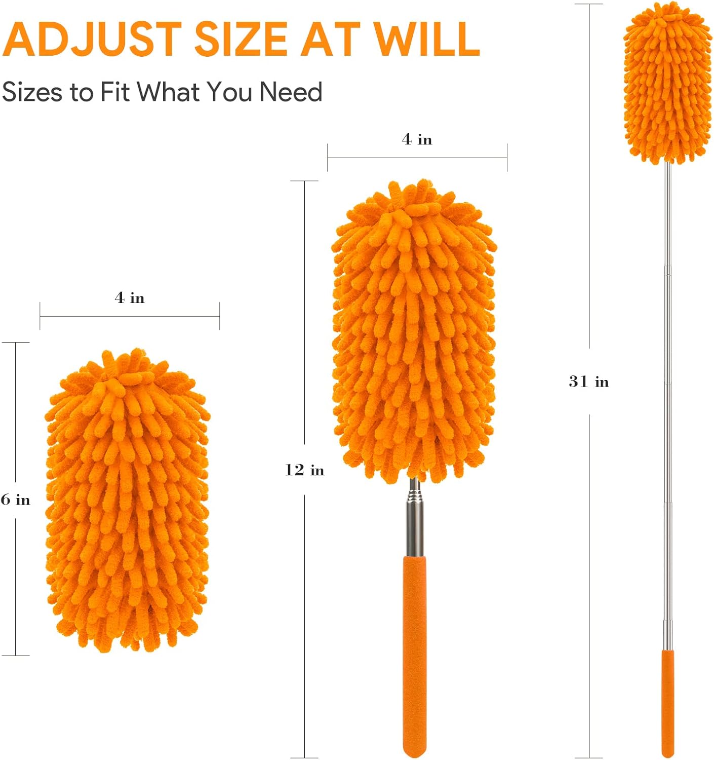 Microfiber Duster for Cleaning, DELUX Feather Duster Extendable Duster with Extra Long Pole, 2pcs Replaceable Brush Head, Washable Dusters for Cleaning Office, Car, Window, Furniture, Ceiling Fan : Health & Household
