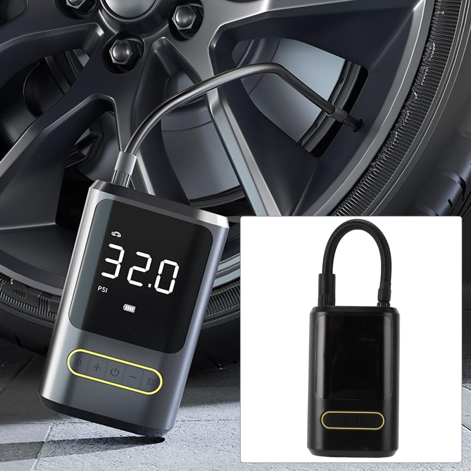Pompe à Air sans Fil 150 Psi, avec Lampe de Poche LED, Manomètre Numérique, Gonfleur de Pneus Portable pour Voitures, Motos, Ballons de Sport, Matelas Pneumatiques et Bouées,