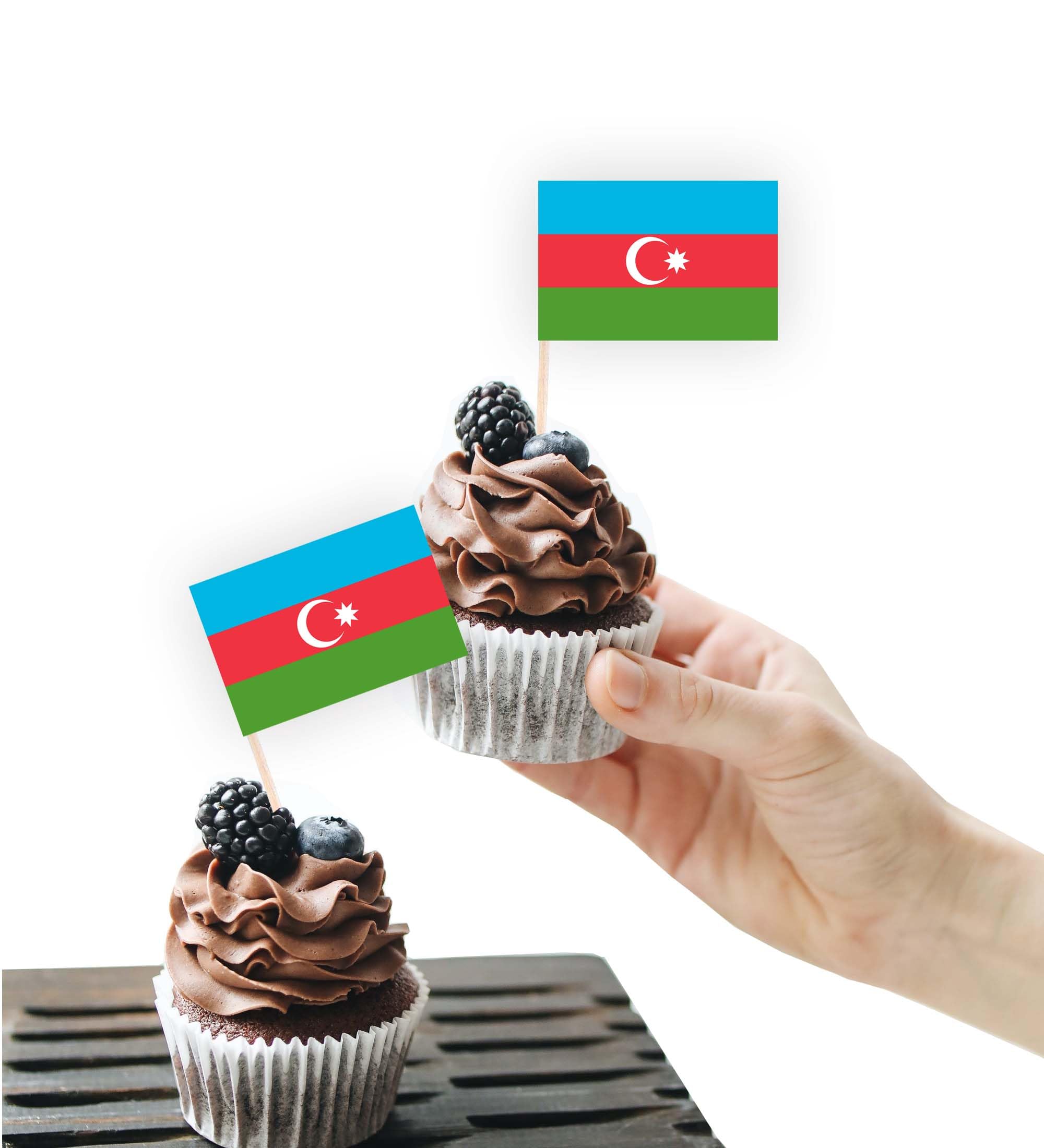 100PCS Azerbaijan Flag Cake Topper,Azerbaijani Cupcake Stand For Party Decoration Supplies — image 1