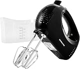 Amazon product image of OVENTE 5-Speed Electric Hand Mixer with Storage Case,150W, Black HM151B | Stainless Steel Whisks, Compact Portable Design, Lightweight Handheld Mixer for Baking & Cooking