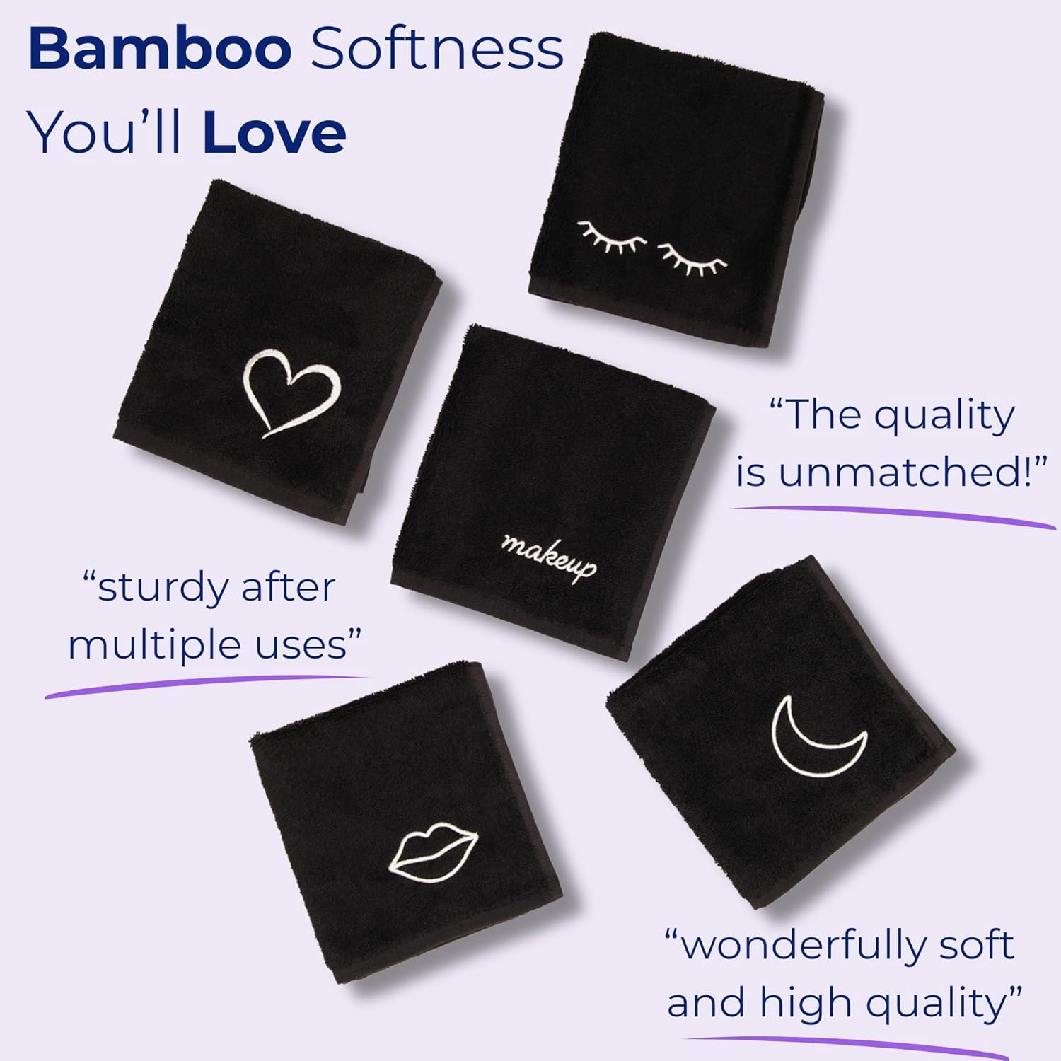 Luxury Black Makeup Washcloths for Face, 5-Pack Makeup Towels Face Washcloth, Viscose from Bamboo & Cotton