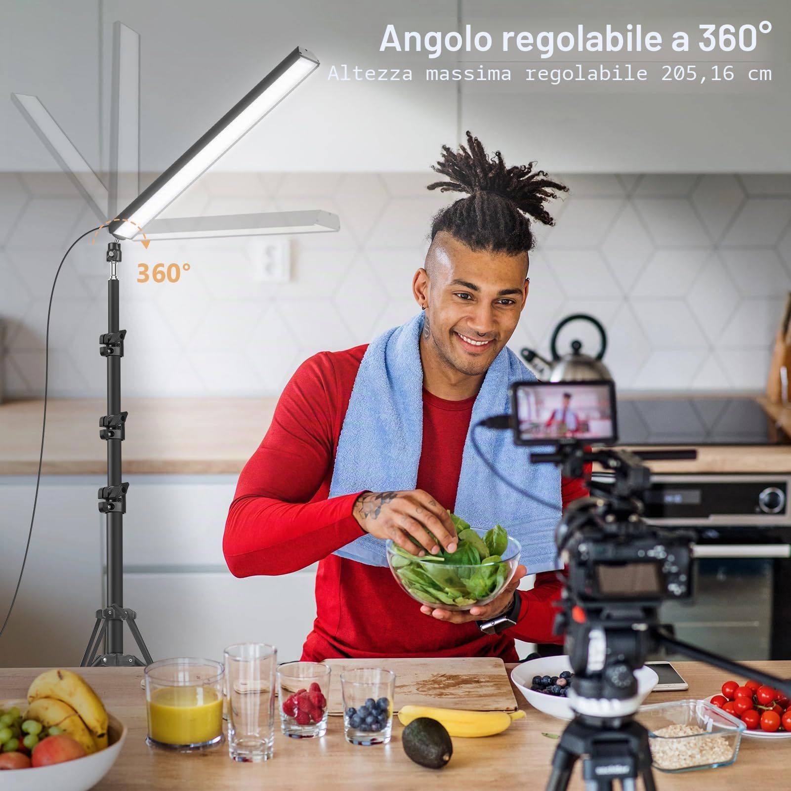 2 Pacchetti Luce Video a LED con 160cm Treppiedi, Luci per Fotografia, Obeamiu 5600K Illuminazione a USB Luci Fotografiche per Trucco/Youtube e Video/Selfie Tiktok/Foto di Prodotti/Streaming di Giochi