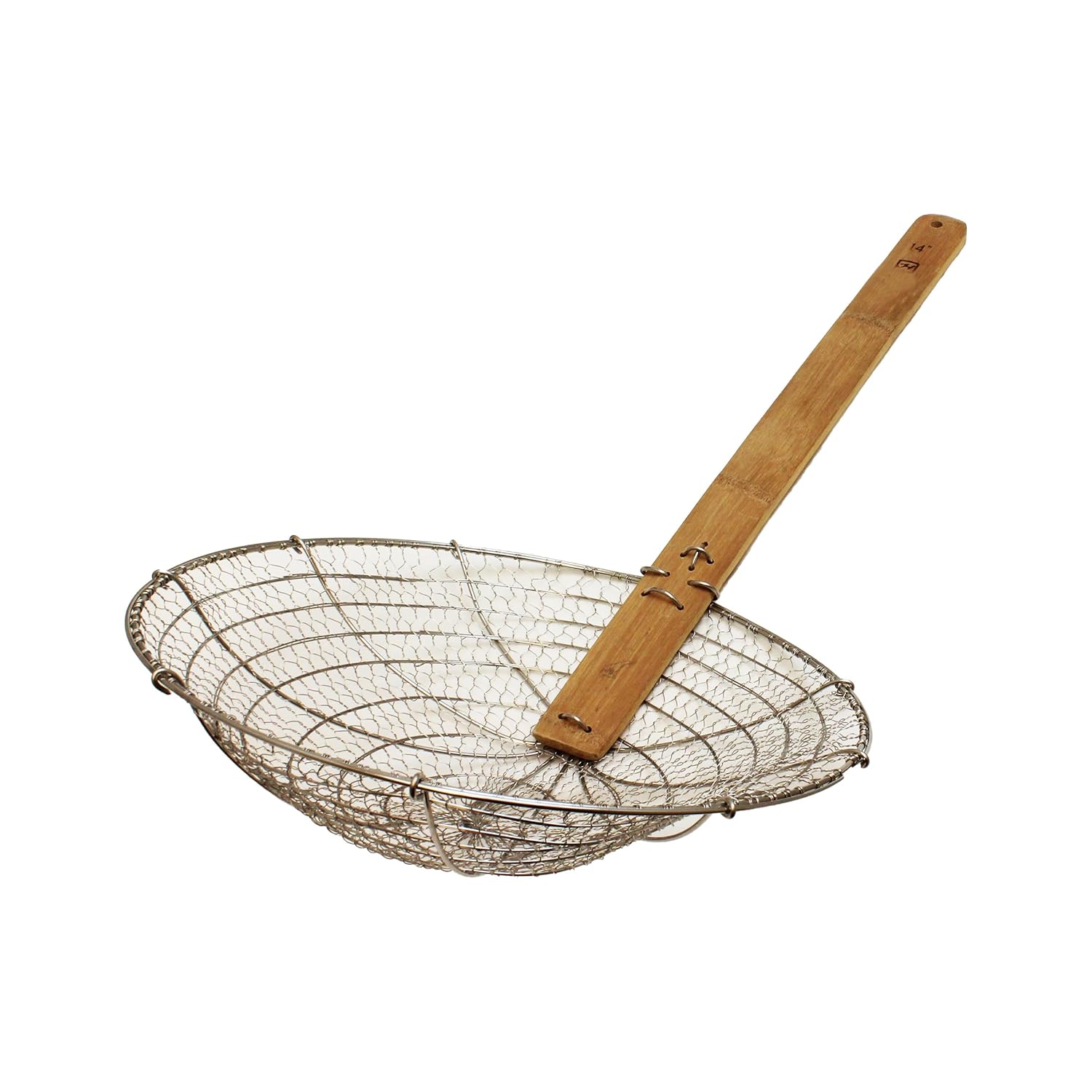Thunder Group SLSKR114GV Skimmer, 14" Dia., 29" Long, Round, fine mesh Wire, Riveted Bamboo Handle, Galvanized Steel