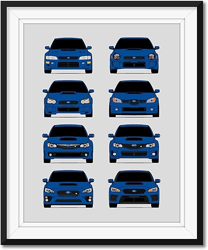 Vista 2 de Handmade Poster compatible with Sub Tecnica International Rally Car Generations and Print of Subaru STI - White, 8x10" Metallic Print (Unframed)