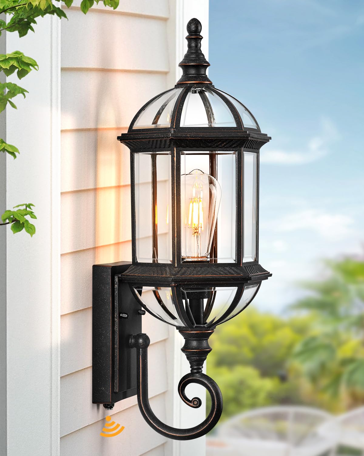 VIANIS 22" Large Dusk to Dawn Outdoor Lighting, Oil Rubbed Bronze Outdoor Wall Lights, Porch Lights Outdoor with Tempered Beveled Glass, Waterproof