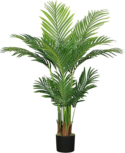 VIAGDO Palmera artificial de areca de 4 pies con 15 troncos ajustables gran árbol de seda tropical sintética en maceta plantas artificiales para