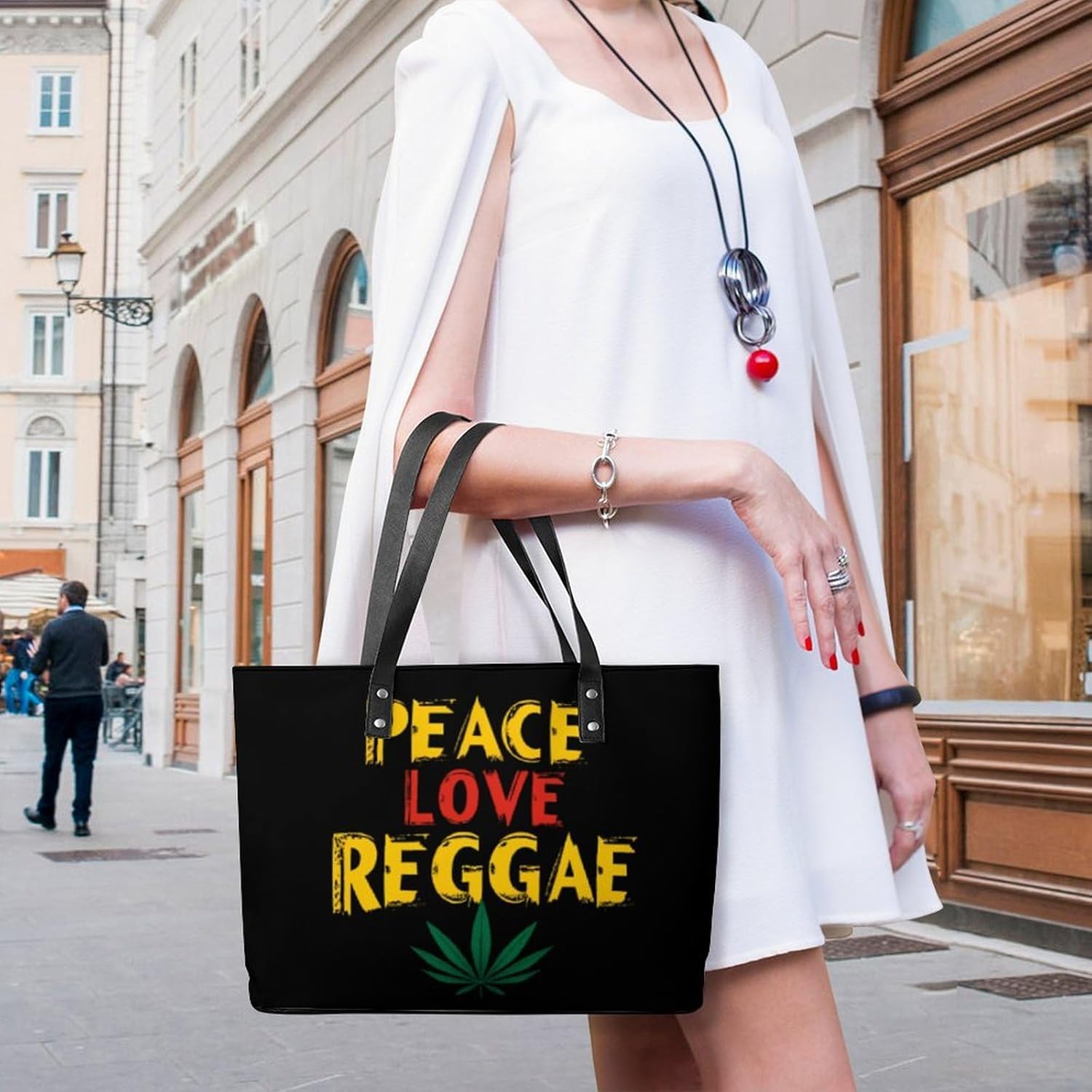 Peace Love Reggae Women's Satchel Handbags Tote Shoulder Bag Purses for Travel Shopping Work